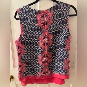Rose & Olive Navy and Pink Patterned Blouse Womens large